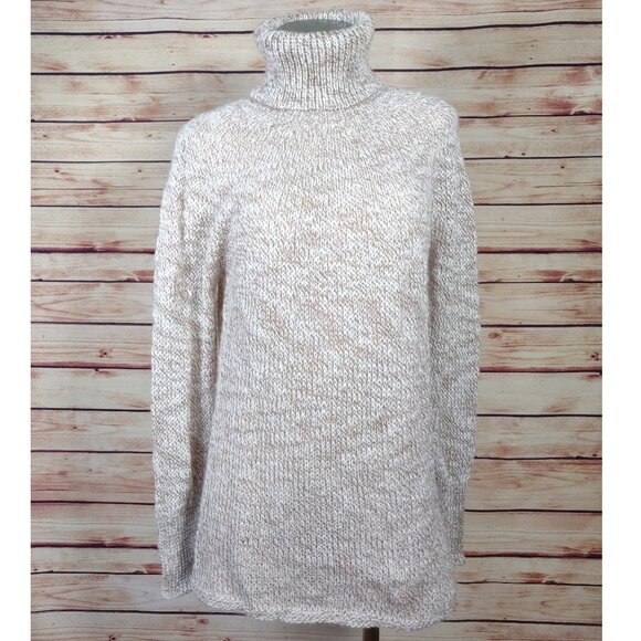 Loose Weave Marled Oatmeal 100% Alpaca Turtleneck Sweater - Picture 1 of 8